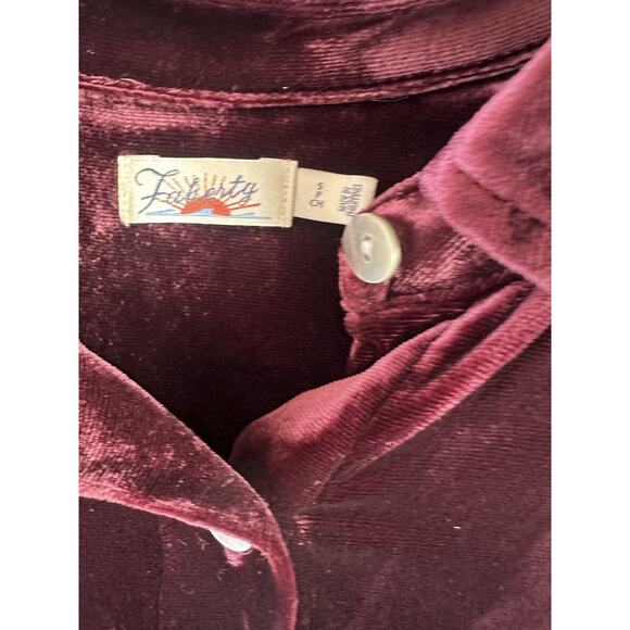 *Flaw Faherty Stretch Silk Blend Velvet Genevieve Shirt Button Up Burgundy Small - Picture 3 of 11